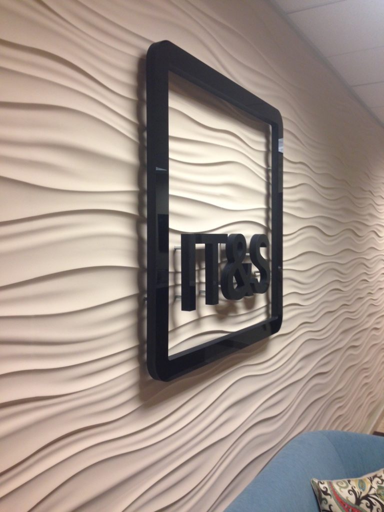 Image of Interior Lobby Sign for IT&S with wave wall GFRG wave texture